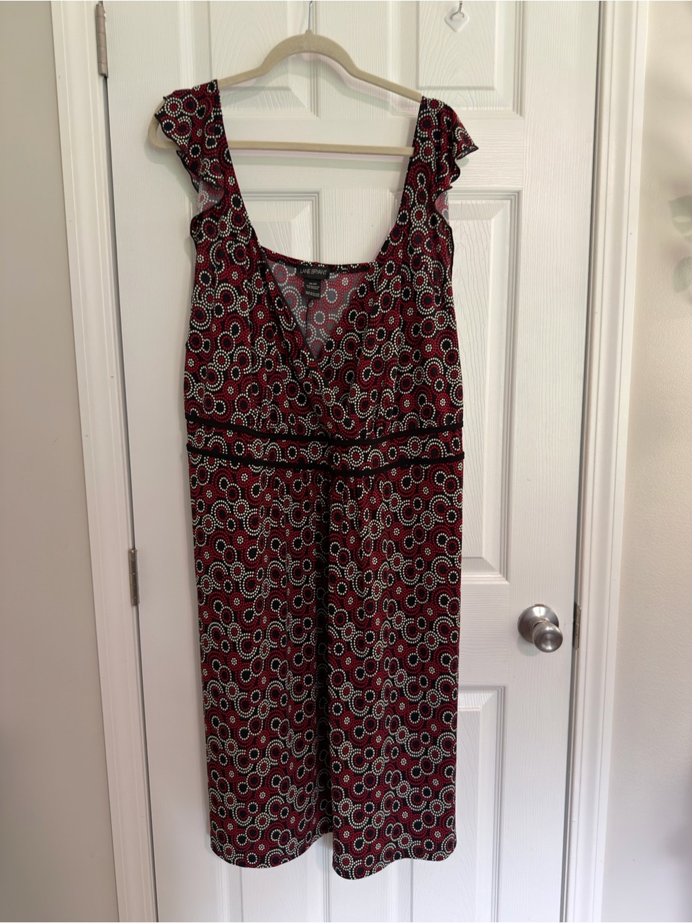 Lane Bryant Plus 26/28 Red Black White Scoop Neck Dress A-Line Knee